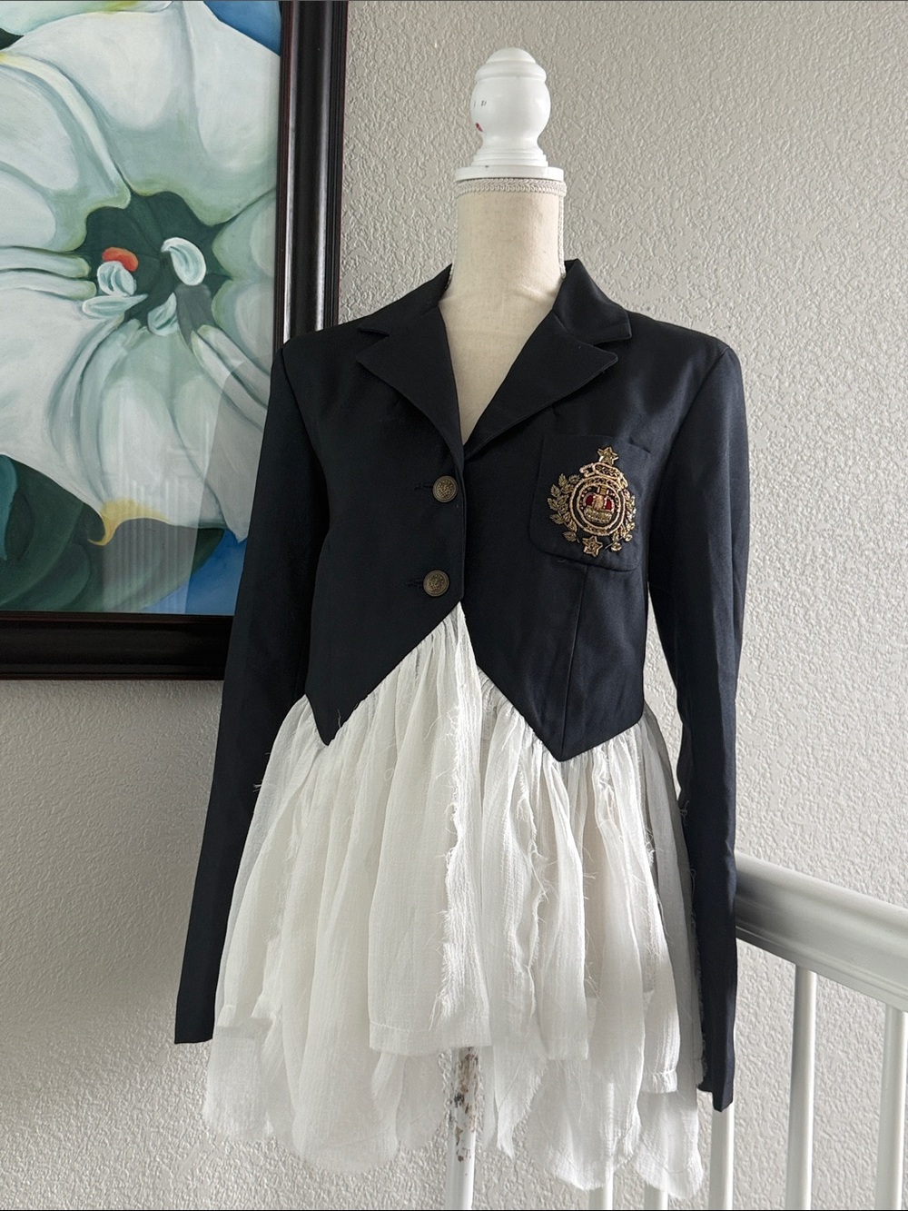 Free People Military Crest Cropped Blazer Jacket Gold Crest Buttons